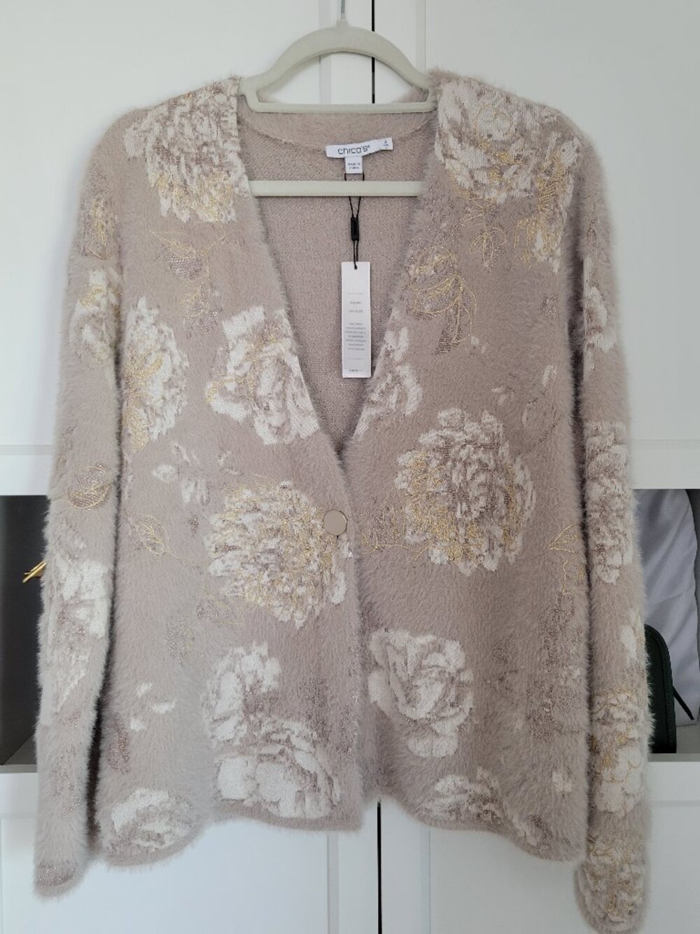 Chicos Fuzzy Jacquard Boyfriend Cardigan